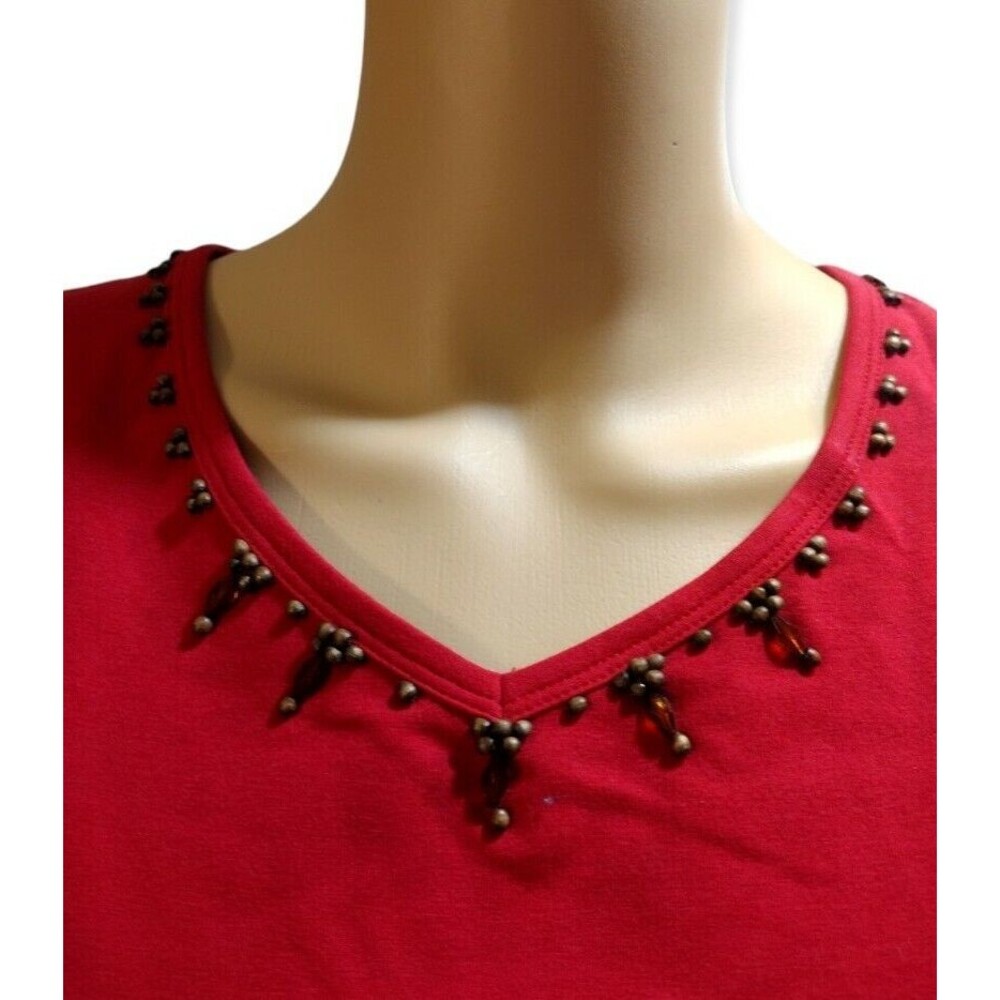 Croft and Barrow Stretch Women’s Sleeveless Red Tank Bead Neckline Size L - Picture 6 of 7
